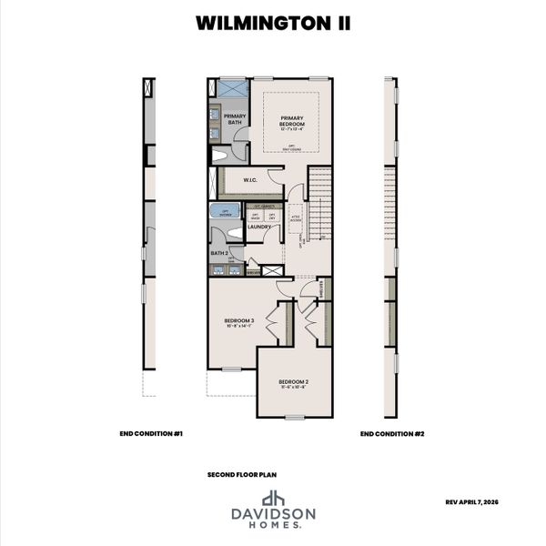 2D floor plan layout for the The Wilmington II A by Davidson Homes LLC in Townes at North Main, Lillington, NC (Image 4). 2D floor plan layout for the The Wilmington II A by Davidson Homes LLC in Townes at North Main, Lillington, NC (Image 4).