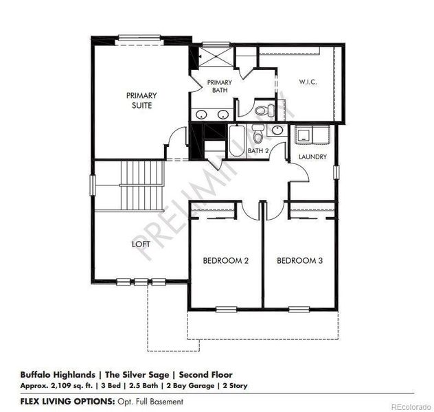 2D floor plan layout of this home in Buffalo Highlands: The Flora Collection, Commerce City, CO (Image 3).