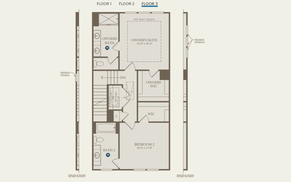 2D floor plan layout for the Crestwind by Pulte Homes in Barclay Townes at The Pointe, Wilmington, NC (Image 3).