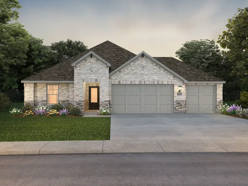 Front exterior of a new home in Parks at Foster Crossing - Premier Series, Anna, TX, highlighting curb appeal (Image 1). Front exterior of a new home in Parks at Foster Crossing - Premier Series, Anna, TX, highlighting curb appeal (Image 1).