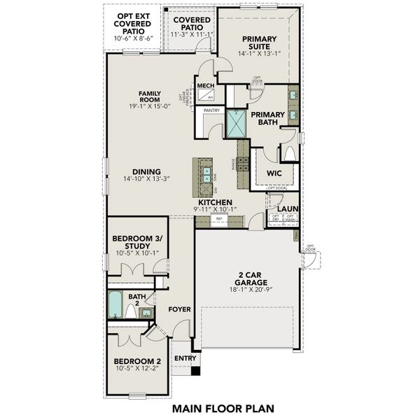 2D floor plan layout for the The Laguna with 3-Car Garage by Davidson Homes LLC in River Ranch Meadows, Dayton, TX (Image 5).
