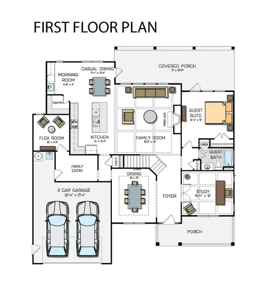 2D floor plan layout for the Harvard by Greybrook Homes in Deer Brook, Mooresville, NC (Image 4).