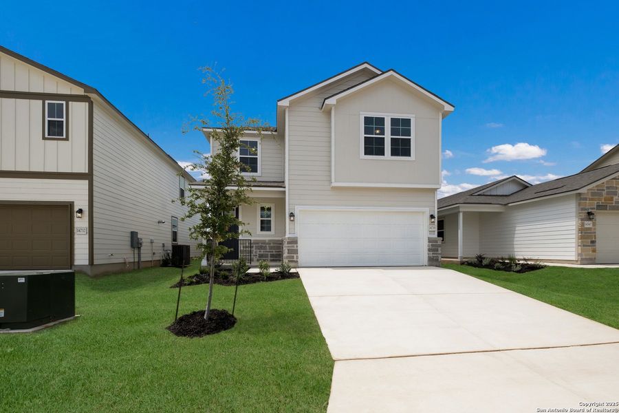 Front exterior of a new home in Talley Fields, San Antonio, TX, highlighting curb appeal (Image 18). Front exterior of a new home in Talley Fields, San Antonio, TX, highlighting curb appeal (Image 18).