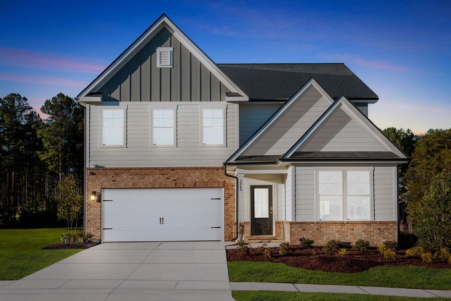 Front exterior of a new home in Madison at Buice Lake, Acworth, GA, highlighting curb appeal (Image 34).