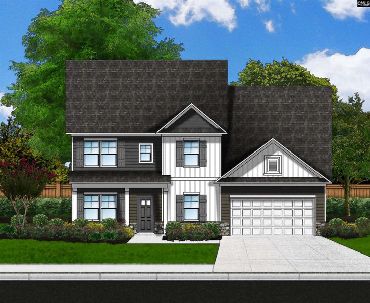 Exterior rendering of this home design in Blythewood Farms, Blythewood, SC (Image 1).