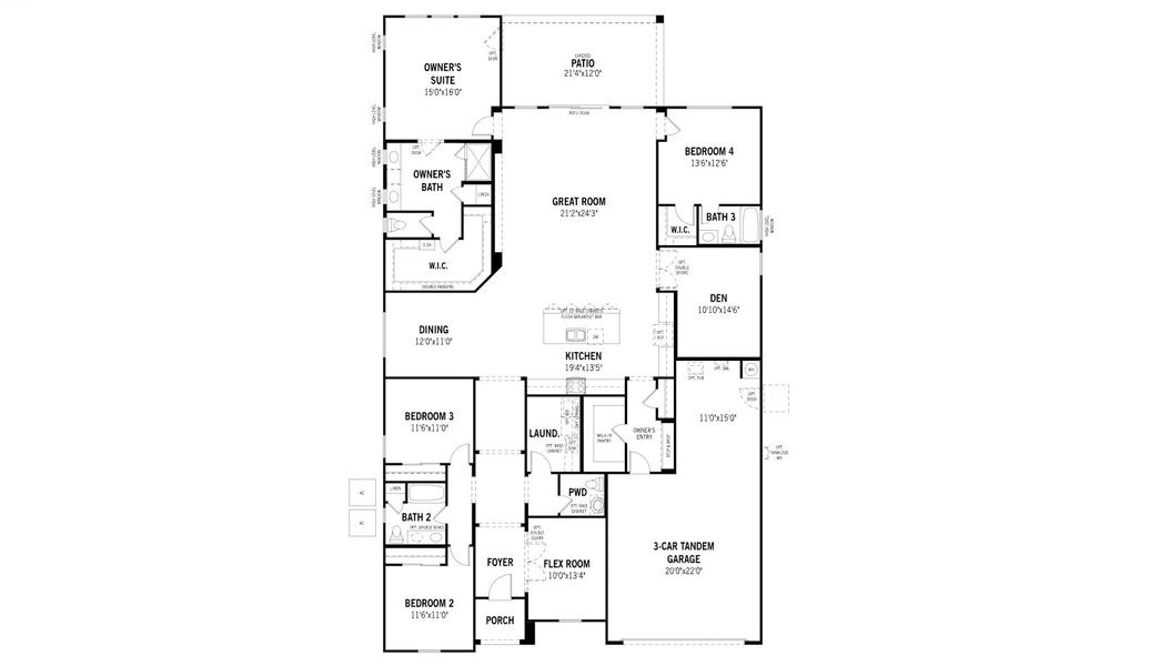 2D floor plan layout for the Hibiscus by Mattamy Homes in Rosewood Heights, San Tan Valley, AZ (Image 3). 2D floor plan layout for the Hibiscus by Mattamy Homes in Rosewood Heights, San Tan Valley, AZ (Image 3).