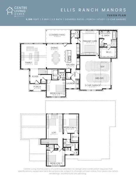 2D floor plan layout for the Yukon by Centre Living Homes in Ellis Ranch Manors, Waxahachie, TX (Image 3). 2D floor plan layout for the Yukon by Centre Living Homes in Ellis Ranch Manors, Waxahachie, TX (Image 3).
