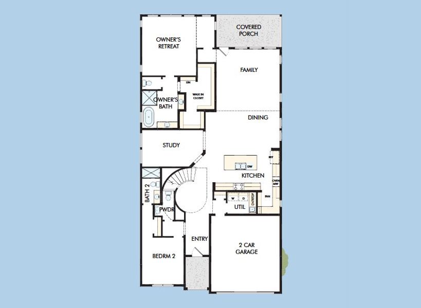 2D floor plan layout for the The Silverpoint by David Weekley Homes in Furst Ranch, Bartonville, TX (Image 3).