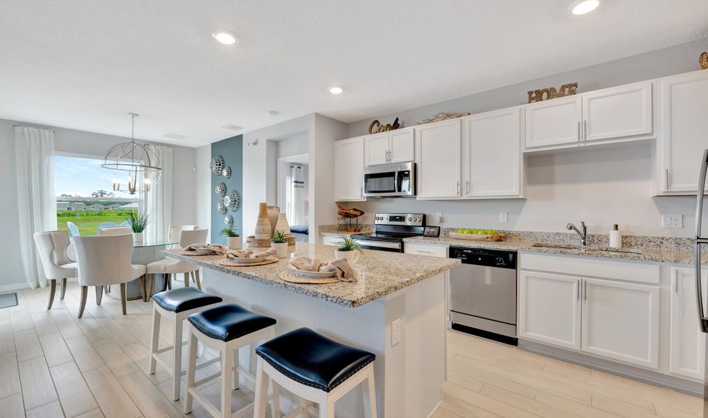 Kitchen open to dining area