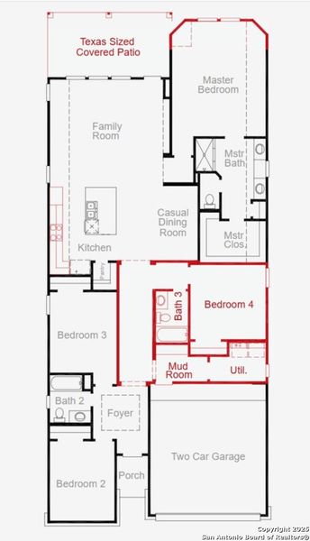 2D floor plan layout of this home in Sunflower Ridge, New Braunfels, TX (Image 7).