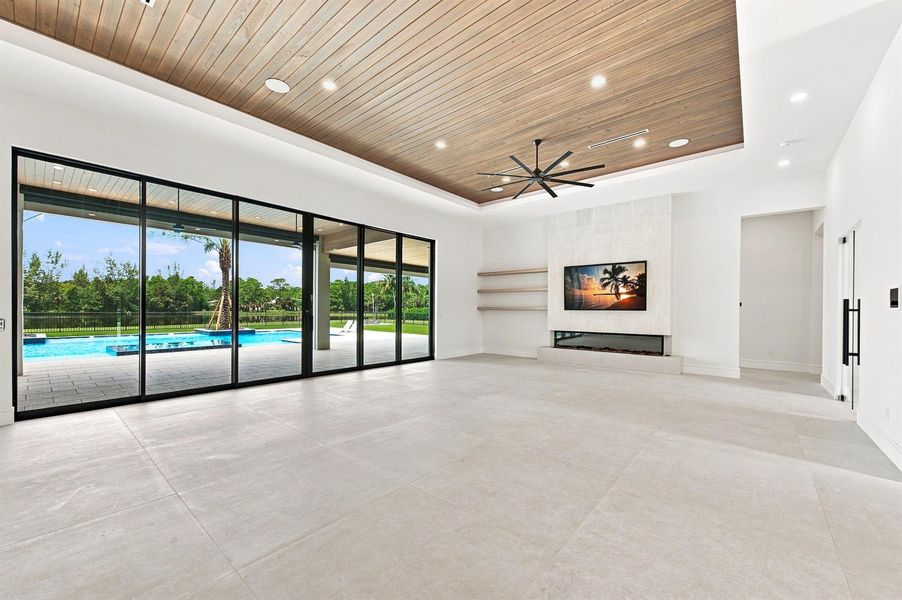 Living room with pool view