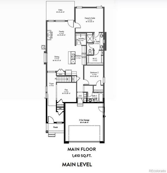 2D floor plan layout of this home in Buffalo Highlands – Commerce City, Commerce City, CO (Image 3).