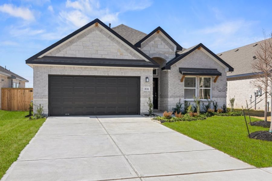 Representative exterior photo of a completed home built from the Myrtle 1687HS by Saratoga Homes in Ashland, Angleton, TX (Image 17). Representative exterior photo of a completed home built from the Myrtle 1687HS by Saratoga Homes in Ashland, Angleton, TX (Image 17).