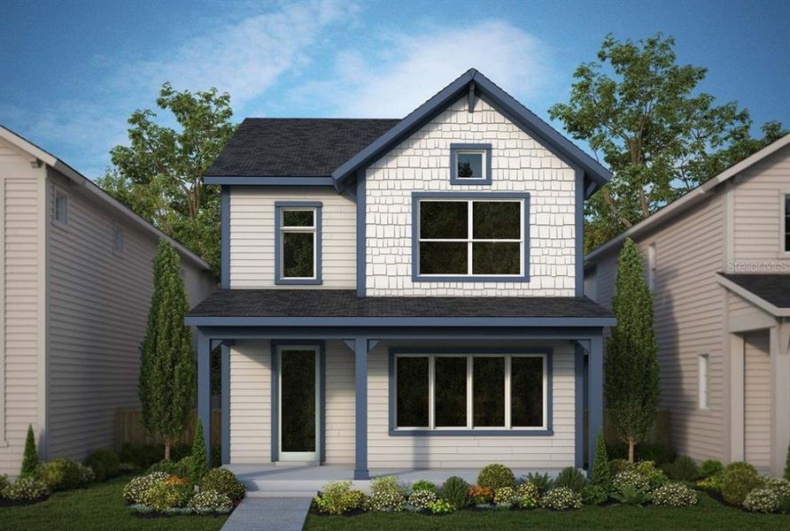 Front exterior of a new home in Weslyn Park in Sunbridge 34', St. Cloud, FL, highlighting curb appeal (Image 19). Front exterior of a new home in Weslyn Park in Sunbridge 34', St. Cloud, FL, highlighting curb appeal (Image 19).