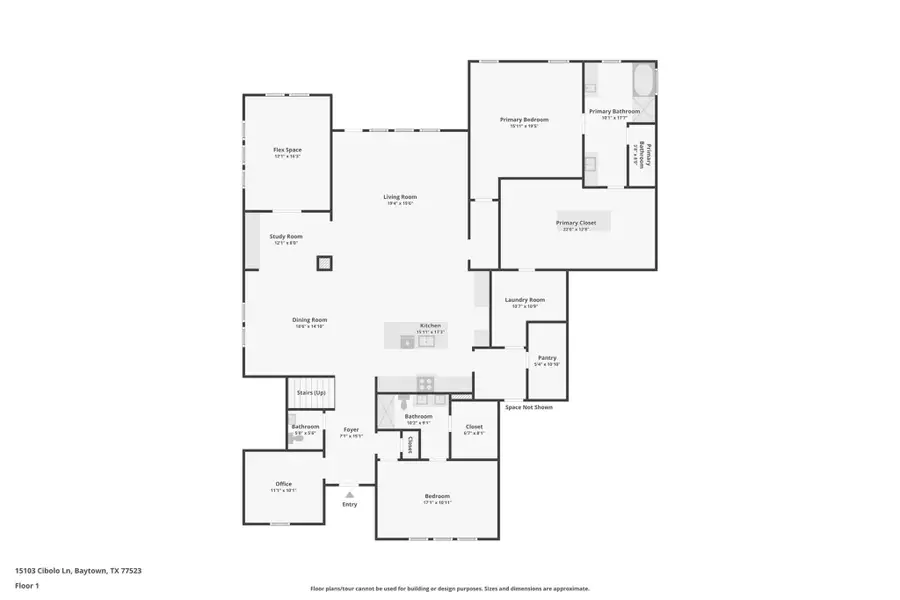2D floor plan layout of this home in Riverside Estates, Mont Belvieu, TX (Image 5).