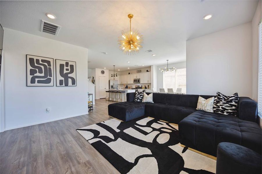 Family room nook w/luxury light fixture