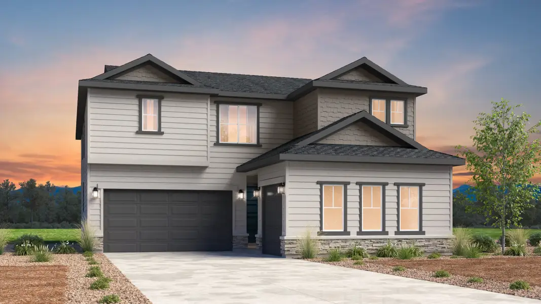 Front exterior of a new home in Macanta, Castle Rock, CO, highlighting curb appeal (Image 1). Front exterior of a new home in Macanta, Castle Rock, CO, highlighting curb appeal (Image 1).