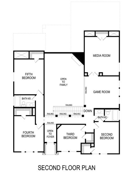 2D floor plan layout for the Hillcrest 45 2R-CW (w/Media) by First Texas Homes in Villages of Creekwood, Frisco, TX (Image 3).