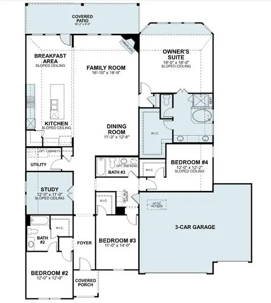 2D floor plan layout of this home in The Oaks on 6th Street, Magnolia, TX (Image 4).