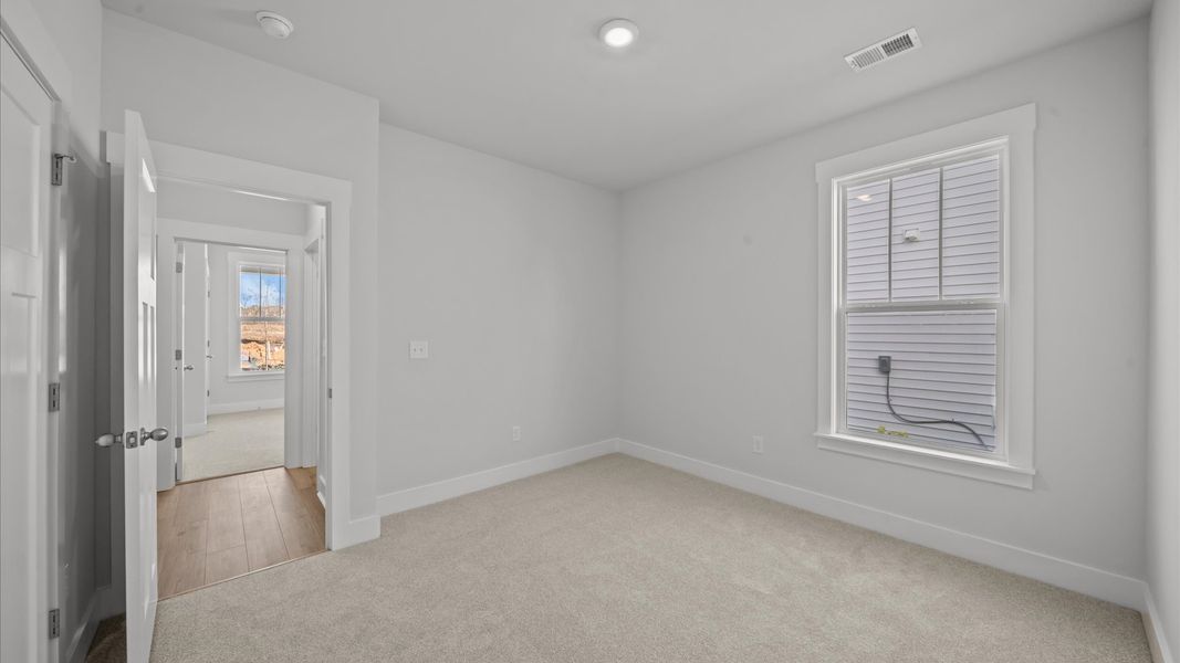 Memorable space with walk-in closet, soft carpeting, and striking natural light from large windows