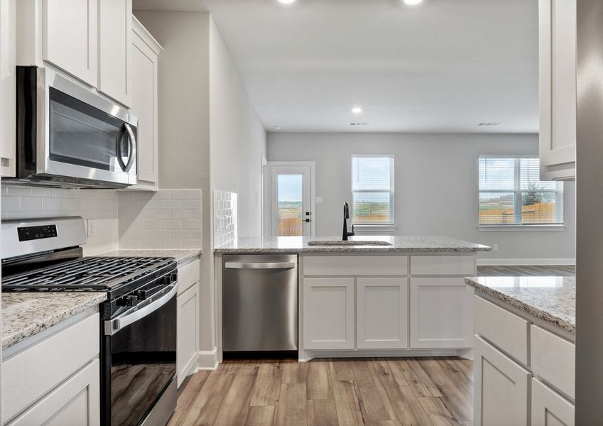 The kitchen of the St. Clair has sprawling granite counter tops.