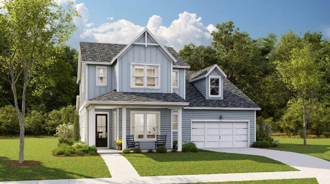 Front exterior of a new home in Carnes Crossroads: Coastal Collection, Summerville, SC, highlighting curb appeal (Image 17). Front exterior of a new home in Carnes Crossroads: Coastal Collection, Summerville, SC, highlighting curb appeal (Image 17).