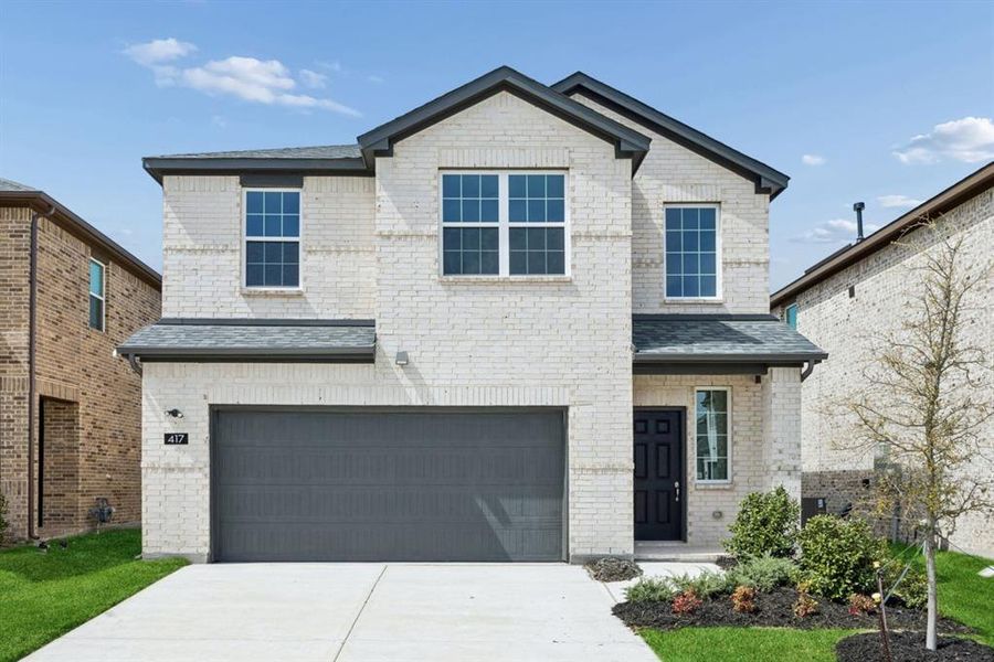 Front exterior of a new home in Santorini, Seagoville, TX, highlighting curb appeal (Image 1). Front exterior of a new home in Santorini, Seagoville, TX, highlighting curb appeal (Image 1).