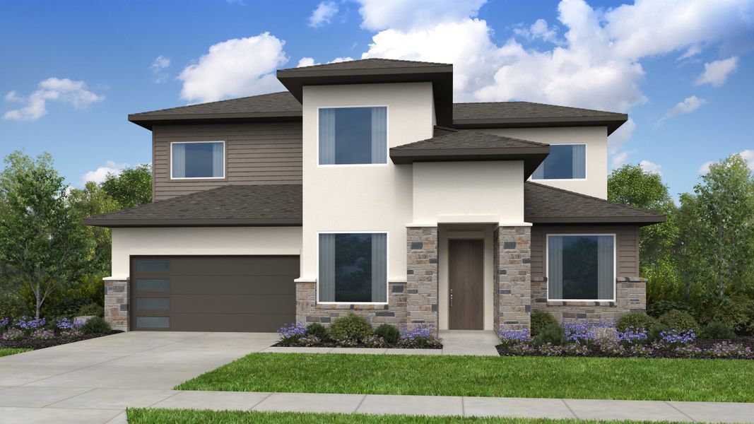 Representative exterior photo of a completed home built from the McNeil by Taylor Morrison in Silverleaf, Cedar Creek, TX (Image 6). Representative exterior photo of a completed home built from the McNeil by Taylor Morrison in Silverleaf, Cedar Creek, TX (Image 6).
