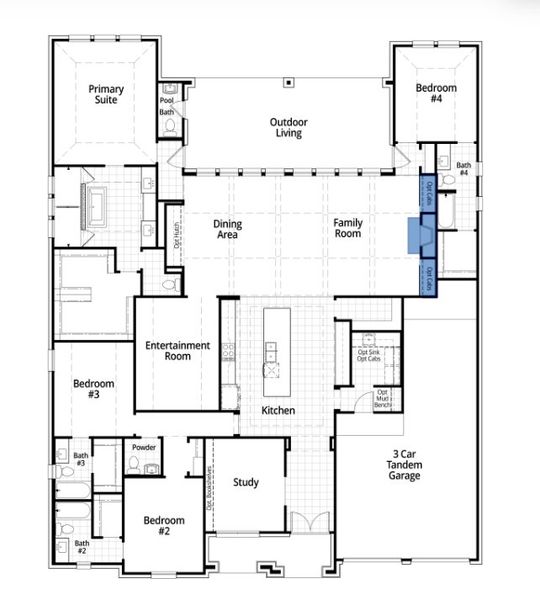 2D floor plan layout for the Barletta by Highland Homes in Furst Ranch, Flower Mound, TX (Image 4).
