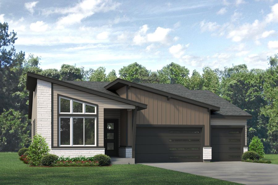 Representative exterior photo of a completed home built from the Minturn by Risewell Homes in Highlands Preserve, Mead, CO (Image 7).