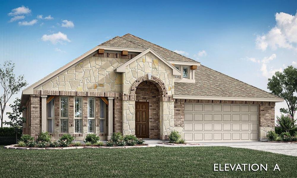 Front exterior of a new home in Sable Creek, Sanger, TX, highlighting curb appeal (Image 1). Front exterior of a new home in Sable Creek, Sanger, TX, highlighting curb appeal (Image 1).