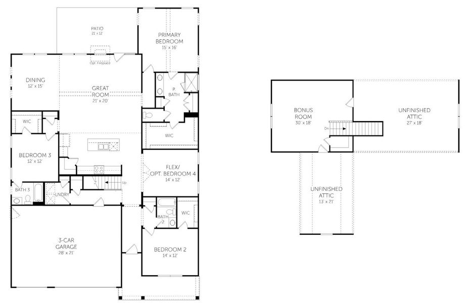 2D floor plan layout of this home in Tidewater at Lakes of Cane Bay, Summerville, SC (Image 5).