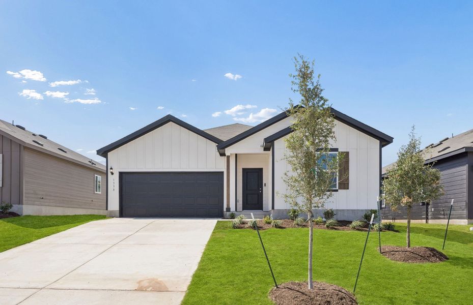 Front exterior of a new home in Skyview, Belton, TX, highlighting curb appeal (Image 19).