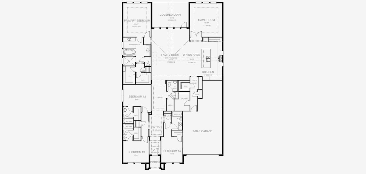 2D floor plan layout for the 3070F by Perry Homes in Sanctuary at Seaire, Parrish, FL (Image 3).