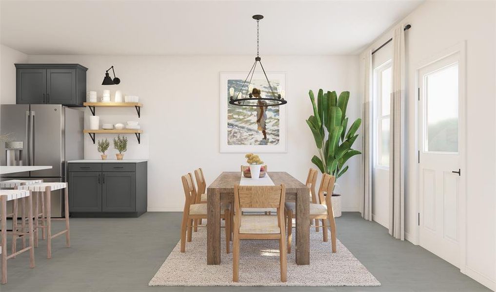 Dining area with chandelier pendant lighting (*Photo not of actual home and used for illustration purposes only.)