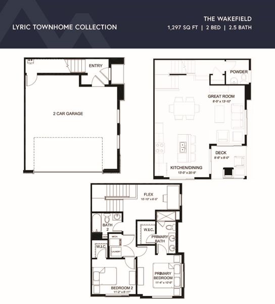 2D floor plan layout of this home in Lyric at RidgeGate Townhomes, Lone Tree, CO (Image 2).