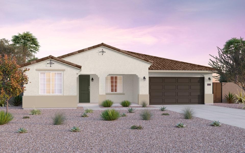 Representative exterior photo of a completed home built from the Agave by Brookfield Residential in Blossom Rock, Apache Junction, AZ (Image 2). Representative exterior photo of a completed home built from the Agave by Brookfield Residential in Blossom Rock, Apache Junction, AZ (Image 2).