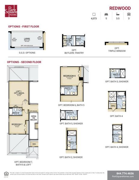 2D floor plan layout for the Redwood by Park Square Residential in Tamarack at Two Rivers, Zephyrhills, FL (Image 5).