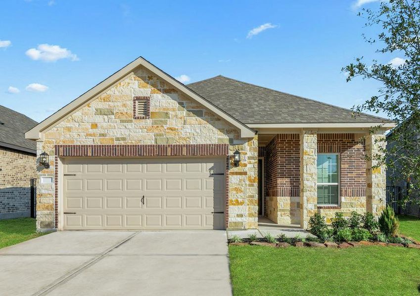 The Alder is a beautiful single story brick and stone home.