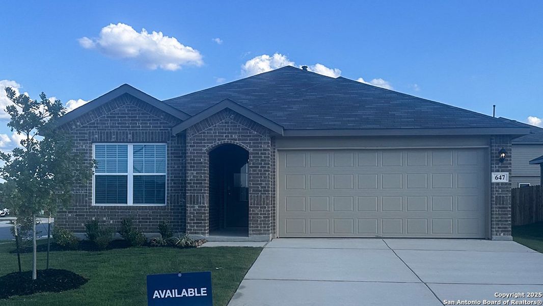 Front exterior of a new home in Steele Creek, Cibolo, TX, highlighting curb appeal (Image 2). Front exterior of a new home in Steele Creek, Cibolo, TX, highlighting curb appeal (Image 2).
