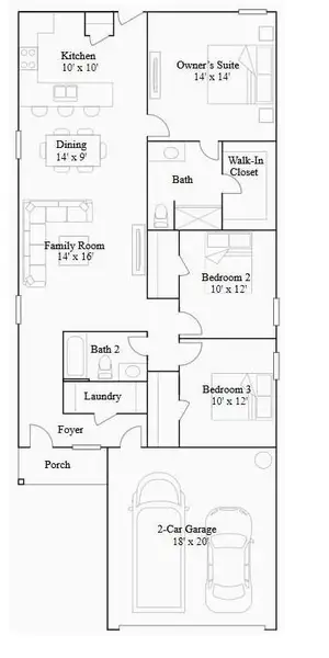 2D floor plan layout of this home in Wharton Lakes: Cottage Collection, Wharton, TX (Image 3).