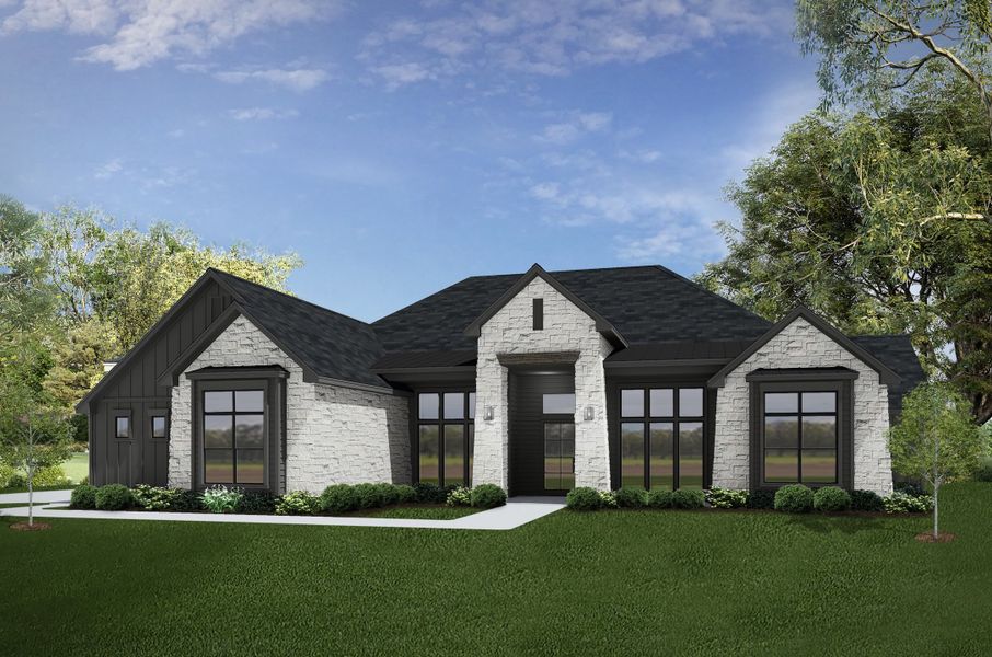 Front exterior of a new home in King Oaks, Salado, TX, highlighting curb appeal (Image 1). Front exterior of a new home in King Oaks, Salado, TX, highlighting curb appeal (Image 1).