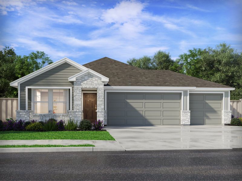 Representative exterior photo of a completed home built from the The Hughes (841) by Meritage Homes in Creekfall, Burnet, TX (Image 2). Representative exterior photo of a completed home built from the The Hughes (841) by Meritage Homes in Creekfall, Burnet, TX (Image 2).