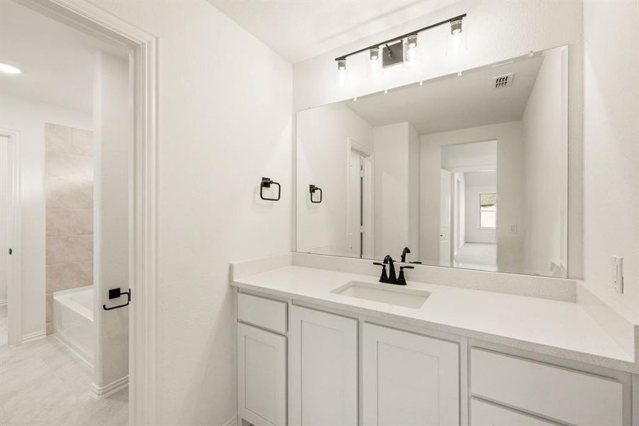 Furnished interior view inside a new home in Wildflower Ranch 60-65, Fort Worth (Image 8). Furnished interior view inside a new home in Wildflower Ranch 60-65, Fort Worth (Image 8).