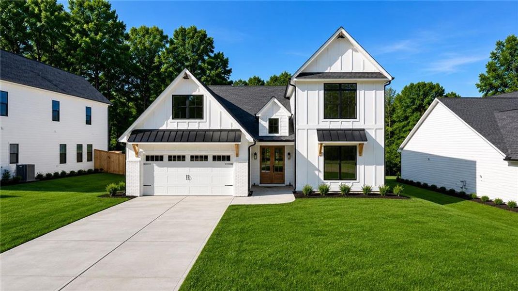 Front exterior of a new home in , Sugar Hill, GA, highlighting curb appeal (Image 20). Front exterior of a new home in , Sugar Hill, GA, highlighting curb appeal (Image 20).