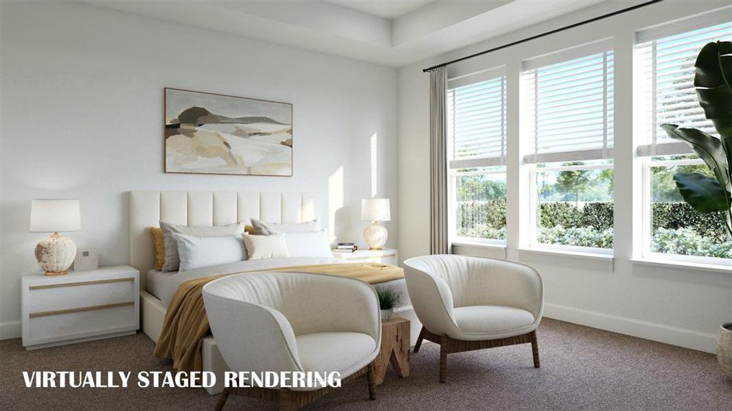 Filled with natural  light and located at the rear of the home for additional privacy, this owner's suite is truly a peaceful and relaxing retreat!  VIRTUALLY STAGED RENDERING