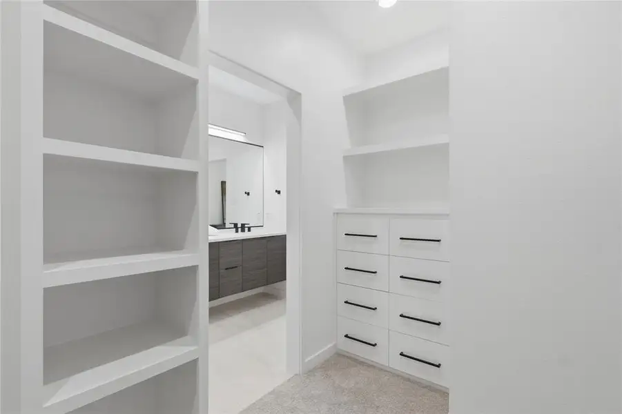 Walk in closet with light colored carpet Walk in closet with light colored carpet