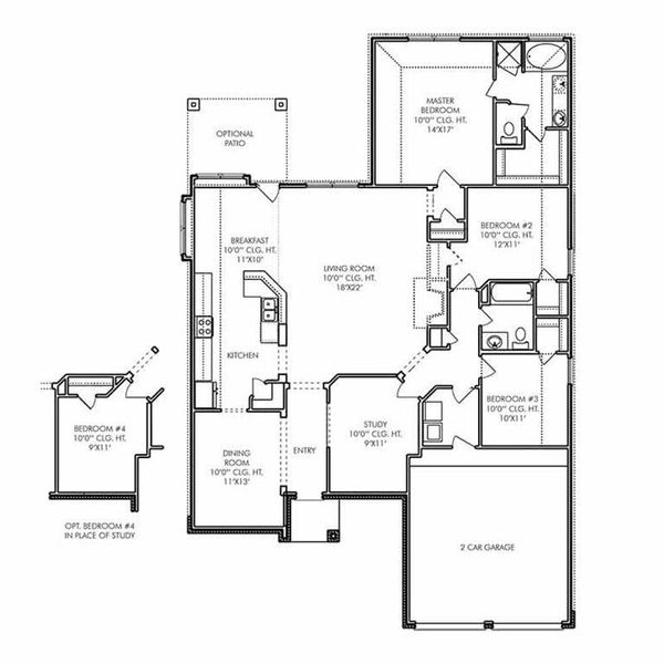 2D floor plan layout for the Dover by Century Communities in Town Creek Crossing, Montgomery, TX (Image 2).