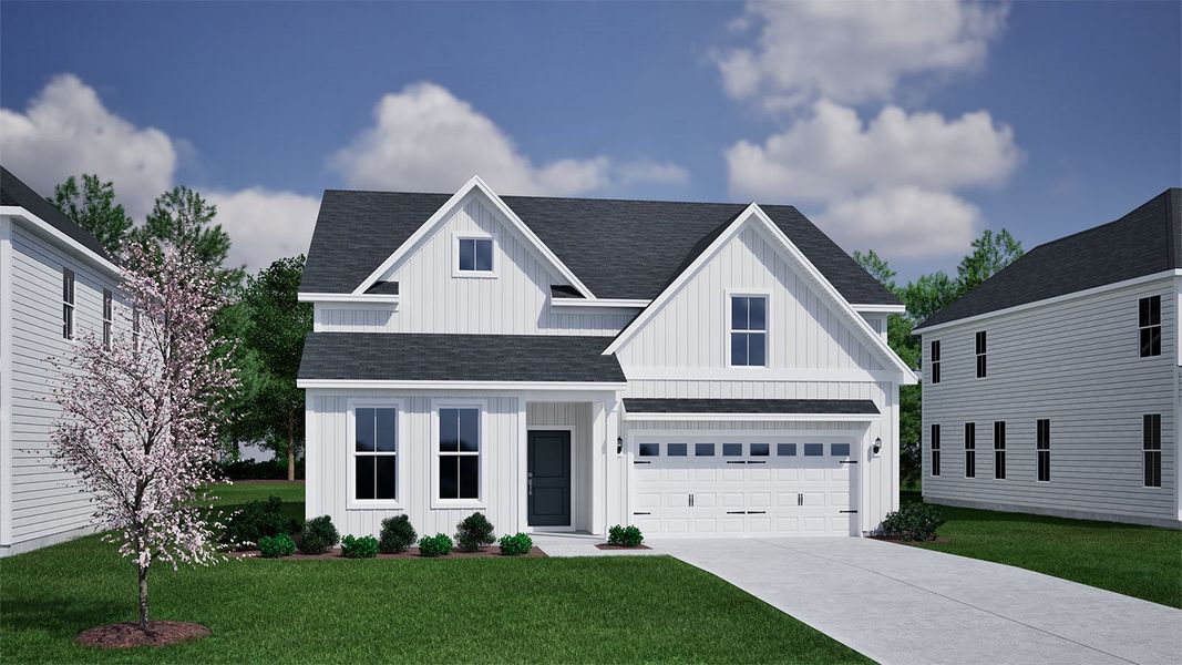 Representative exterior photo of a completed home built from the Davis - Vanguard Collection by Mungo Homes in Ovation at Sweetbrier, Durham, NC (Image 8).