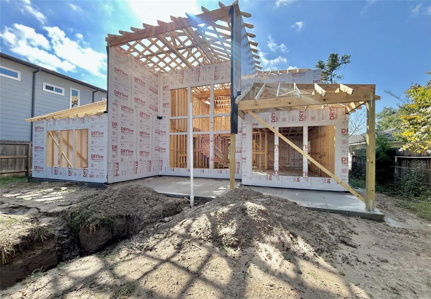 Covered Back Patio with High Ceilings. Construction Photo as of 10-27-2025 Covered Back Patio with High Ceilings. Construction Photo as of 10-27-2025